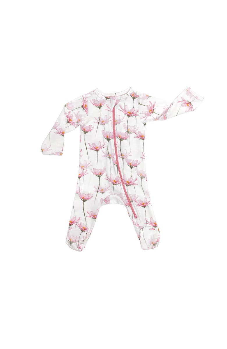 Norani Organic Cotton Zip Footie in Pink Petals, Main, color, Pink Petals