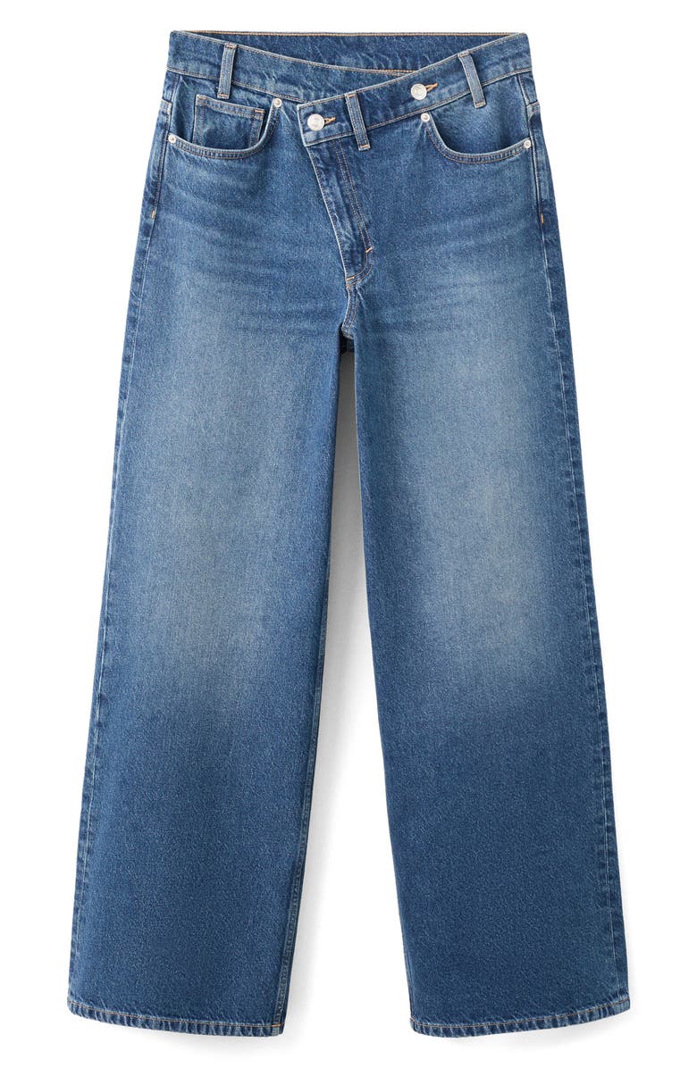 MANGO Asymmetric Button Wide Leg Jeans, Alternate, color, Dark Blue