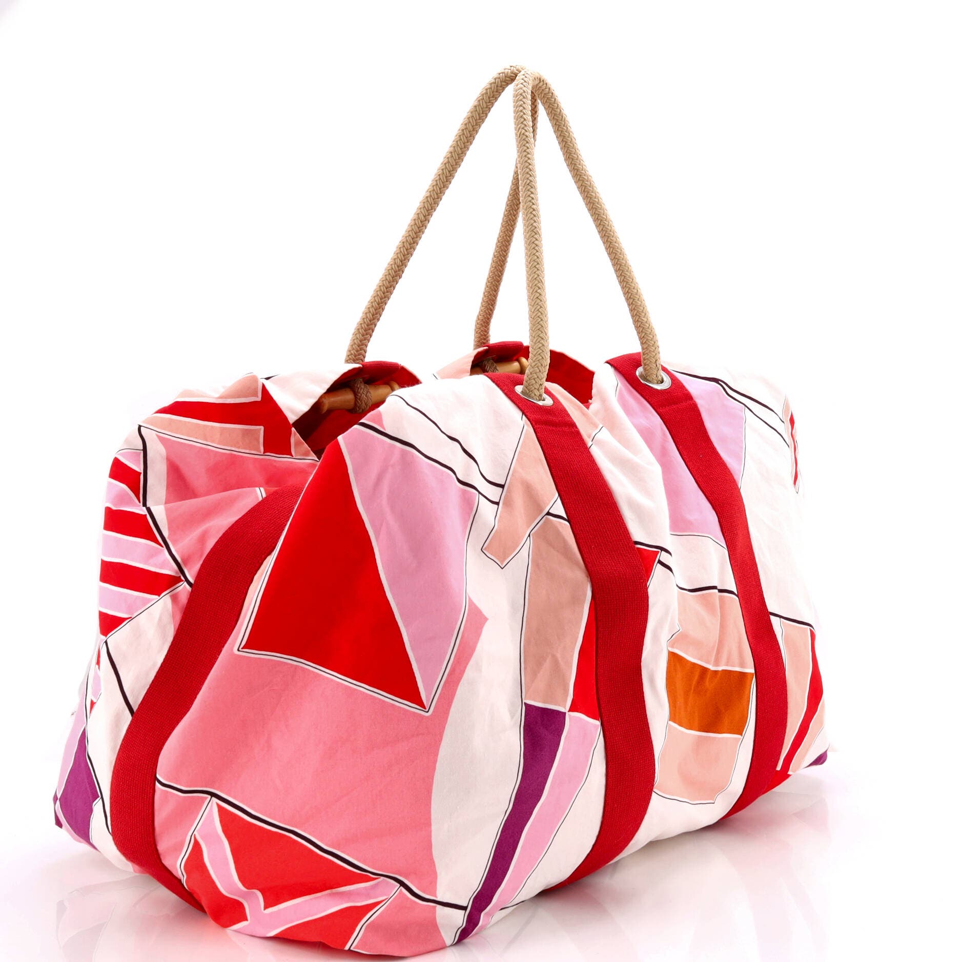 Pre-Owned Hermes Drapeaux Au Vent Bag Printed Canvas Large, Alternate, color, Red