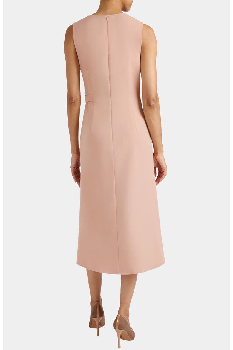 Ursa Sleeveless Faux Wrap Dress with Metal Buckle in Stretch Crepe, Alternate, color, PEACH WHIP