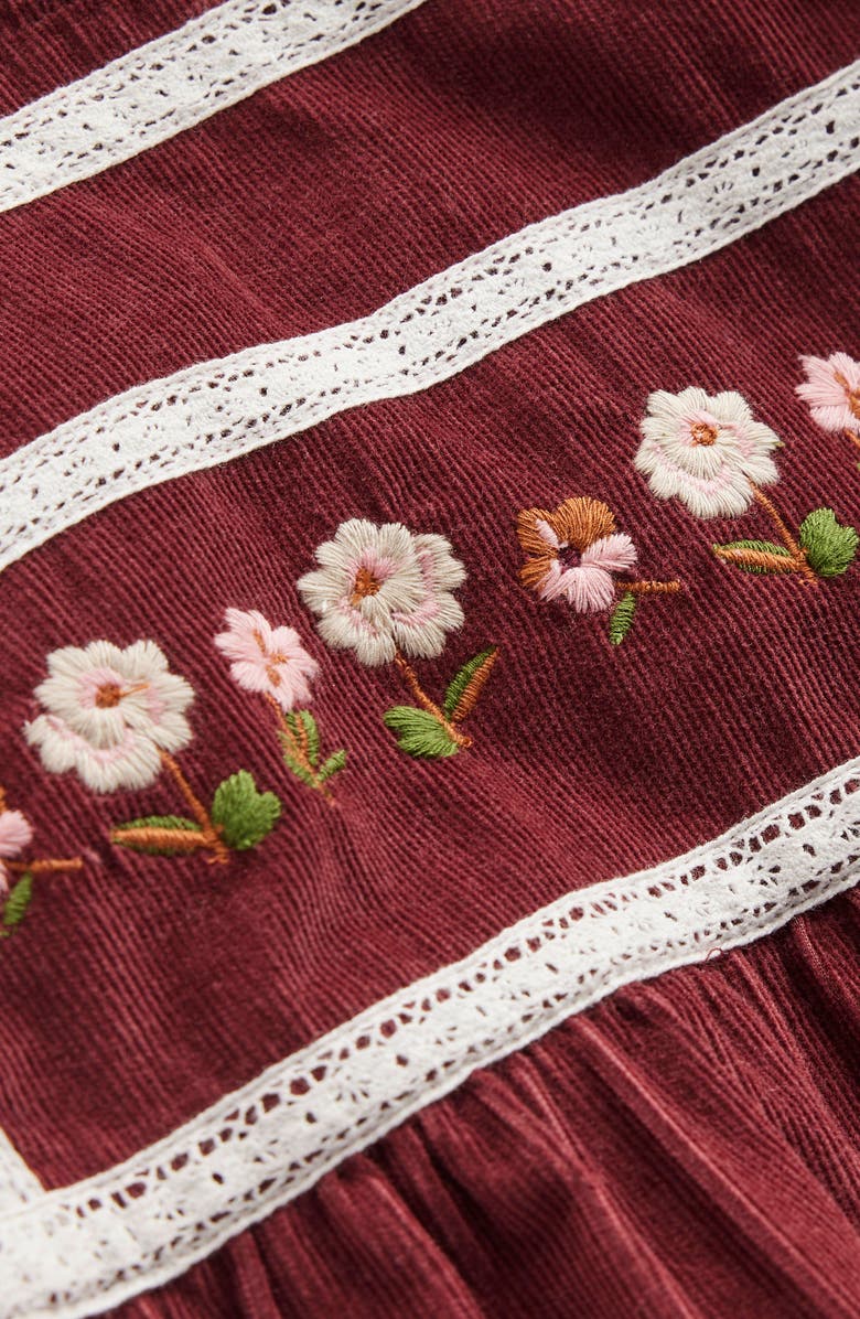 Mini Boden Kids' Embroidered Lace Cotton Top, Alternate, color, Chestnut Embroidery