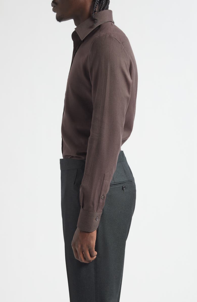 Thom Sweeney Lecce Point Collar Flannel Button-Up Shirt, Alternate, color, 260C - Dark Brown