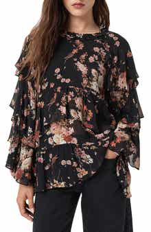 AllSaints Lissie Floral Print Ruffle Top