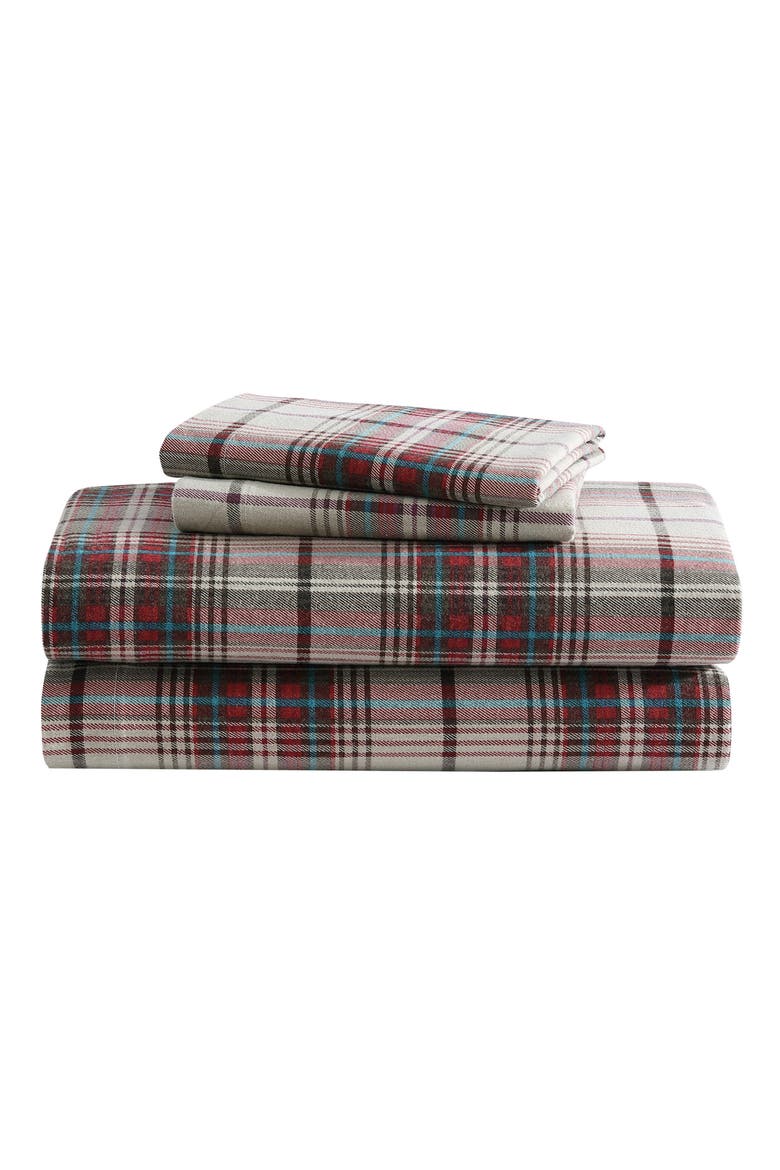 Montlake Plaid Cotton Flannel Sheet Set, Main, color, RED