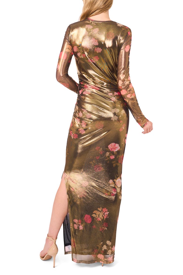 Nic Metallic Floral Long Sleeve Maxi Dress, Alternate, color, RED DAHLIAS