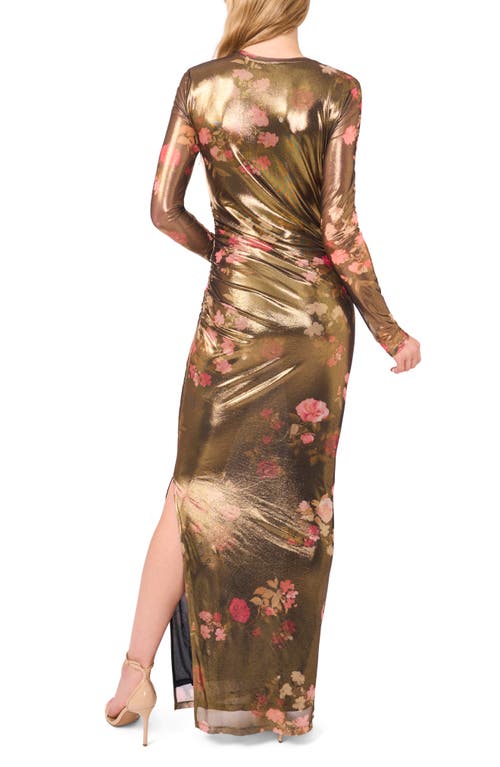 Ted Baker Nic Metallic Floral Long Sleeve Maxi Dress In Brown