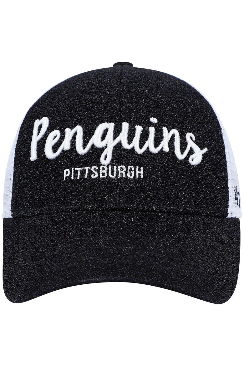 Women's '47 Black/White Pittsburgh Penguins Encore MVP Trucker Snapback Hat, Alternate, color, Black