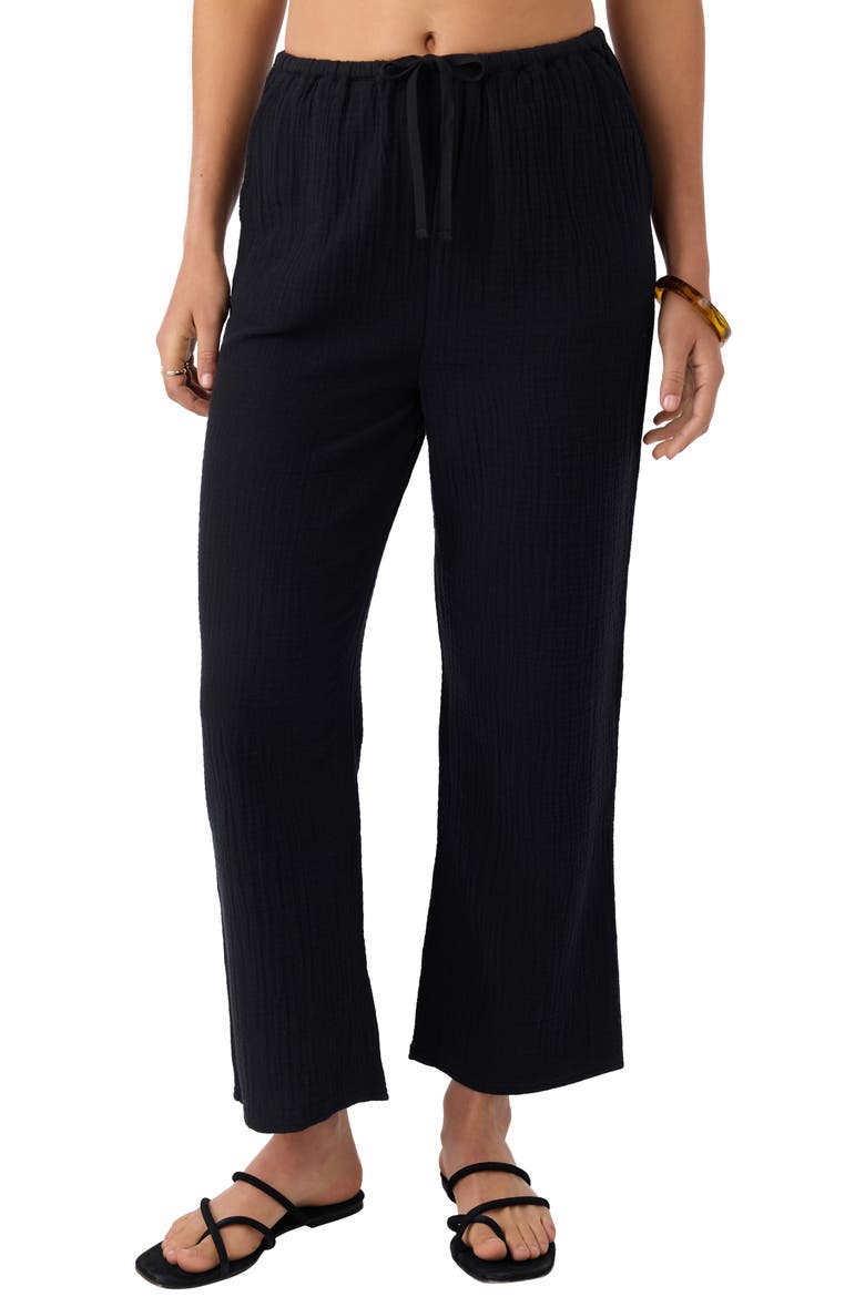 Brenda Cotton Gauze Wide Leg Pants, Main, color, BLACK