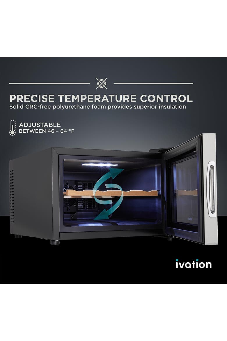 8 Bottle Wine Fridge Freestanding Small Wine Cooler Refrigerator with Glass Door, Alternate, color, Silver