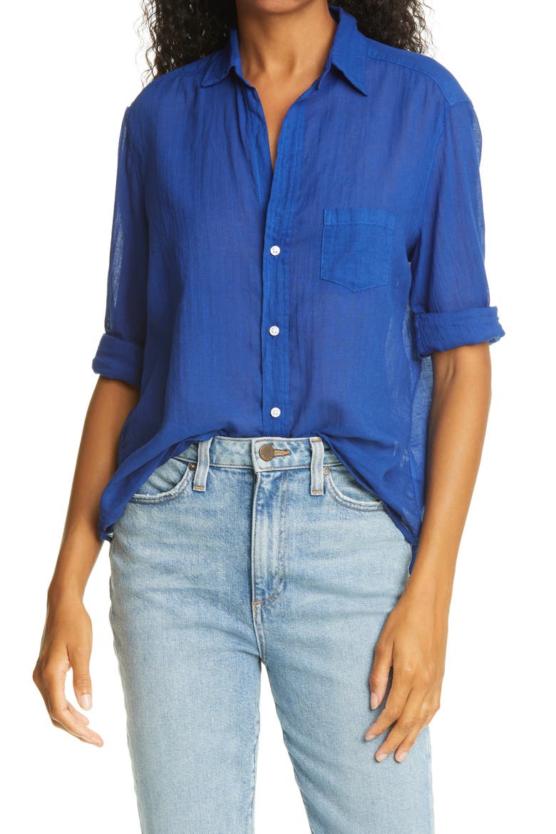 Eileen Tissue Button-Up Shirt, Main, color, COBALT VOILE