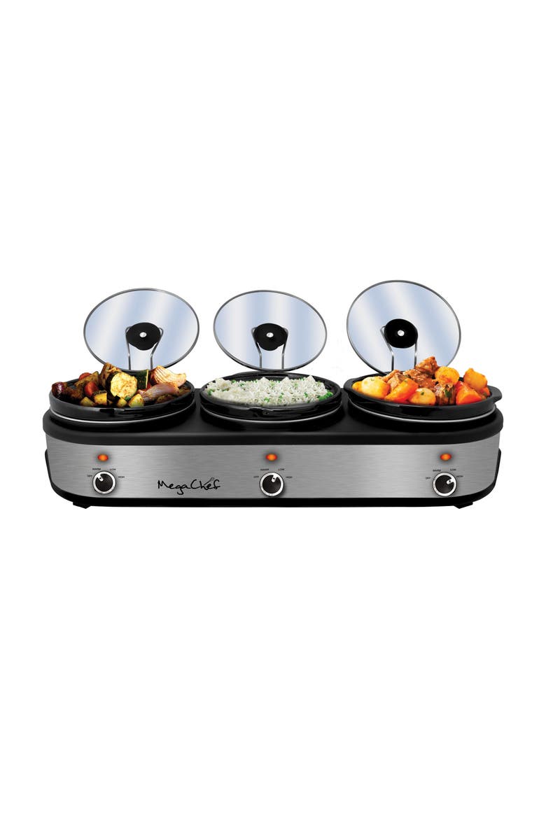 Triple 2.5 Quart Slow Cooker and Buffet Server, Main, color, Grey