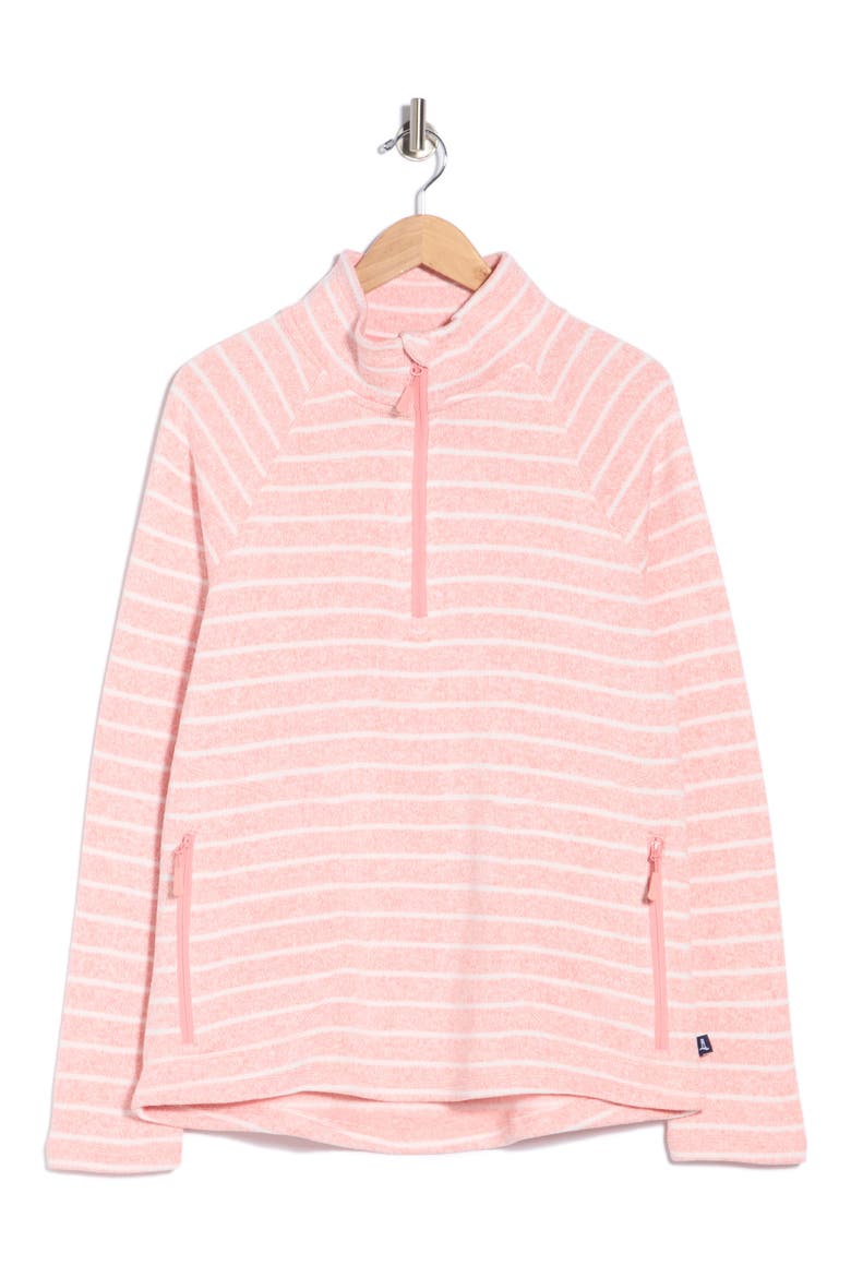 Stripe Quarter Zip Sweatshirt, Alternate, color, CORAL ALMOND
