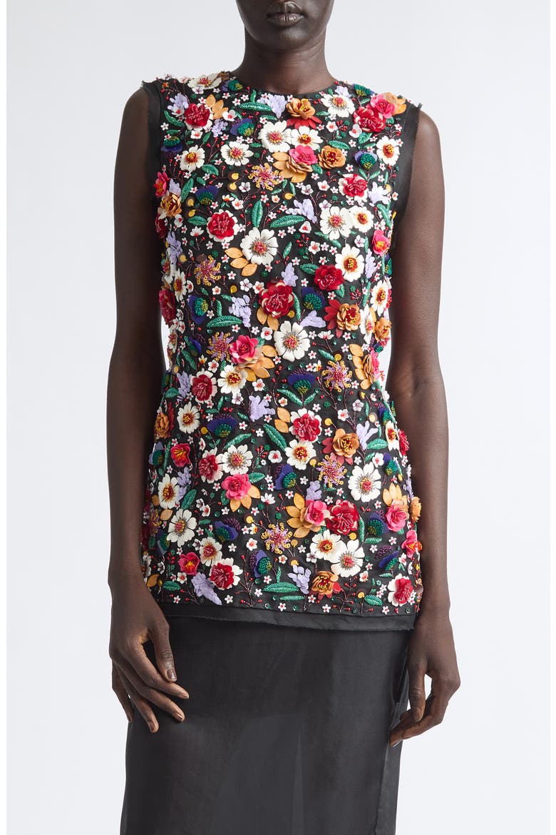 Floral Appliqu Silk Top, Main, color, BLACK MULTI
