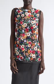 Carolina Herrera Floral Appliqu Silk Top