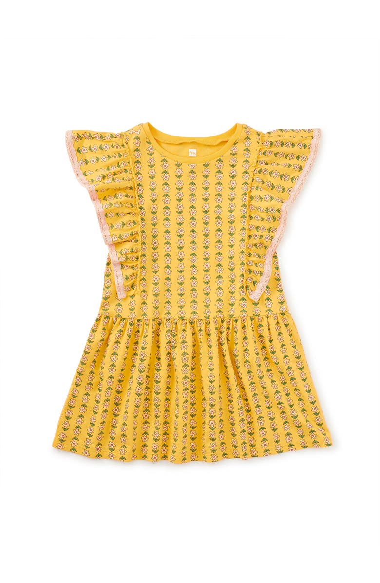 Tea Collection Crochet Trim Ruffle Dress, Main, color, Vintage Floral Tile