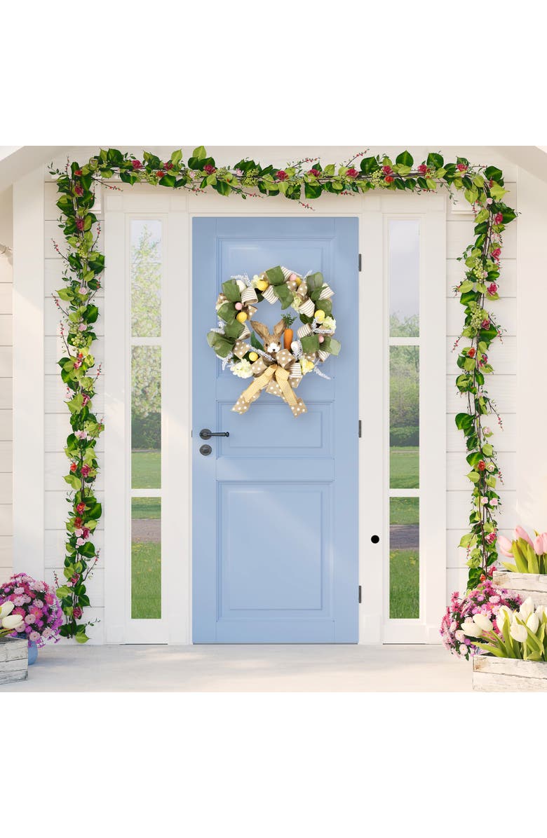 Northlight Bunny and Bows Floral Easter Wreath - 22" - Green and Beige - Unlit, Alternate, color, Brown