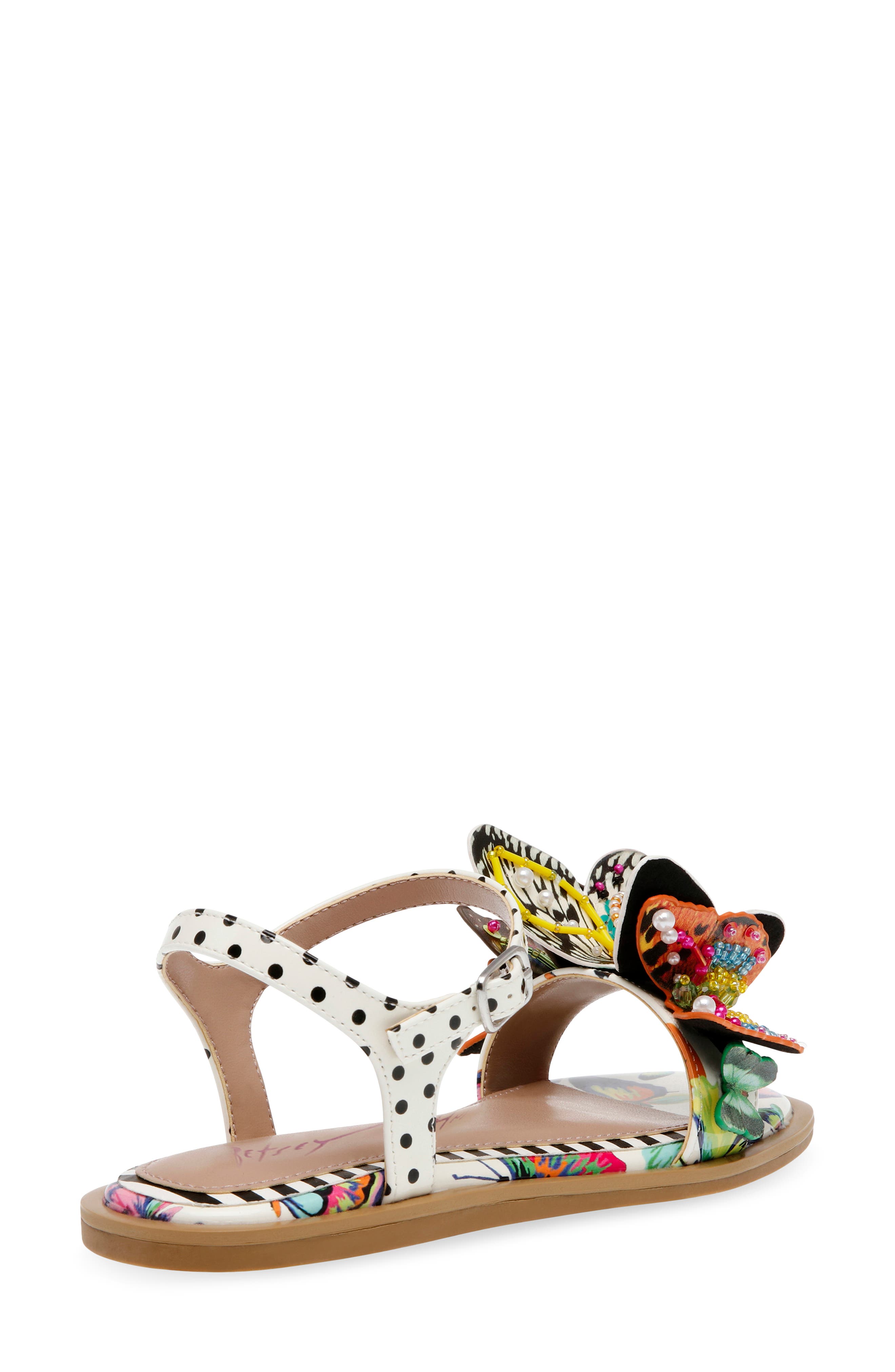 Betsey Johnson Kids' Dacie Ankle Strap Sandal, Alternate, color, White/ Butterfly Multi