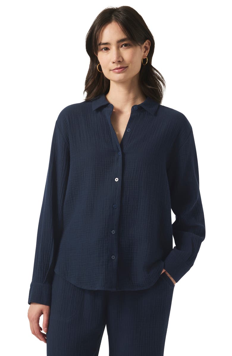 Splendid Adele Oversize Cotton Gauze Button-Up Shirt, Alternate, color, Navy