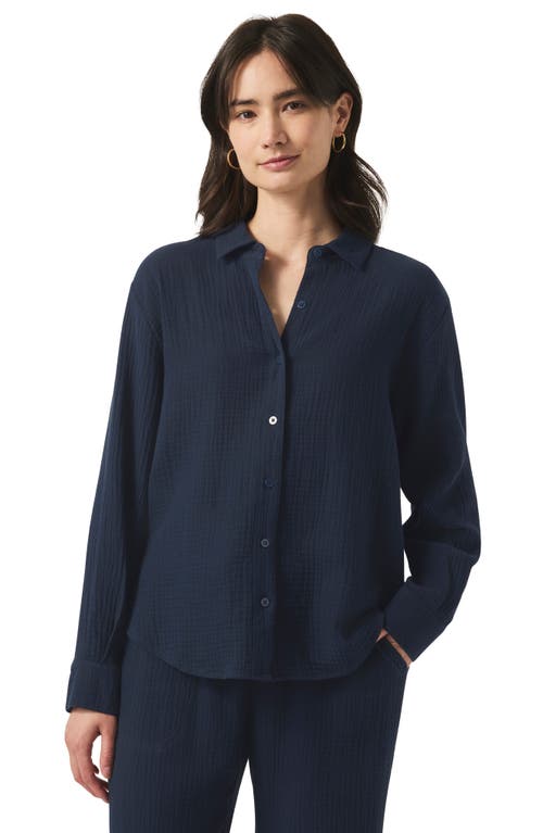 Splendid Adele Oversize Cotton Gauze Button-up Shirt In Navy
