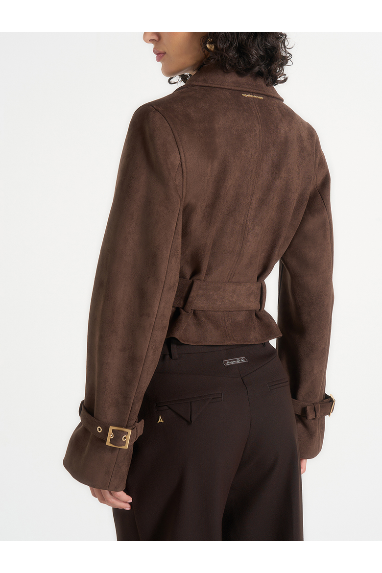 Poppy Belted Cropped Suede Trench Jacket, Alternate, color, Brown
