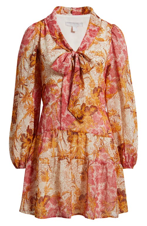 Chelsea28 Metallic Tie Neck Long Sleeve Tiered Dress In Pink