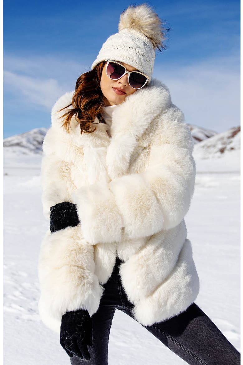 Chateau Quilted Faux Fur Hooded Coat, Alternate, color, IVORY