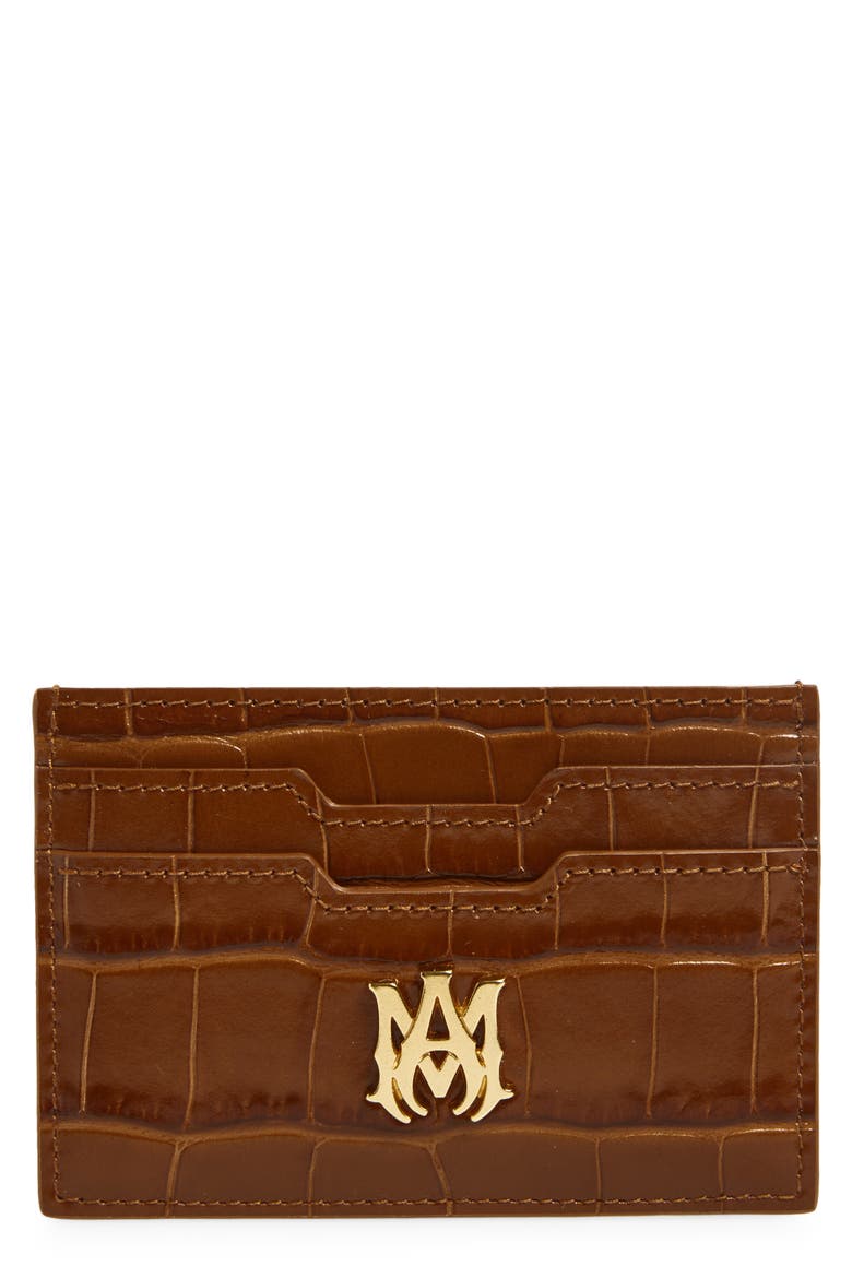 Croc Embossed Leather Card Holder, Main, color, MALT