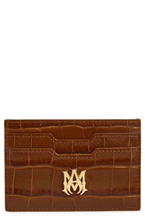 Amiri Croc Embossed Leather Card Holder In Brown
