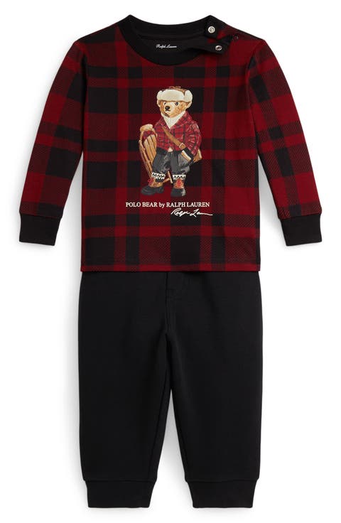 Polo Bear Plaid Long Sleeve T-Shirt & Fleece Pants Set (Baby)