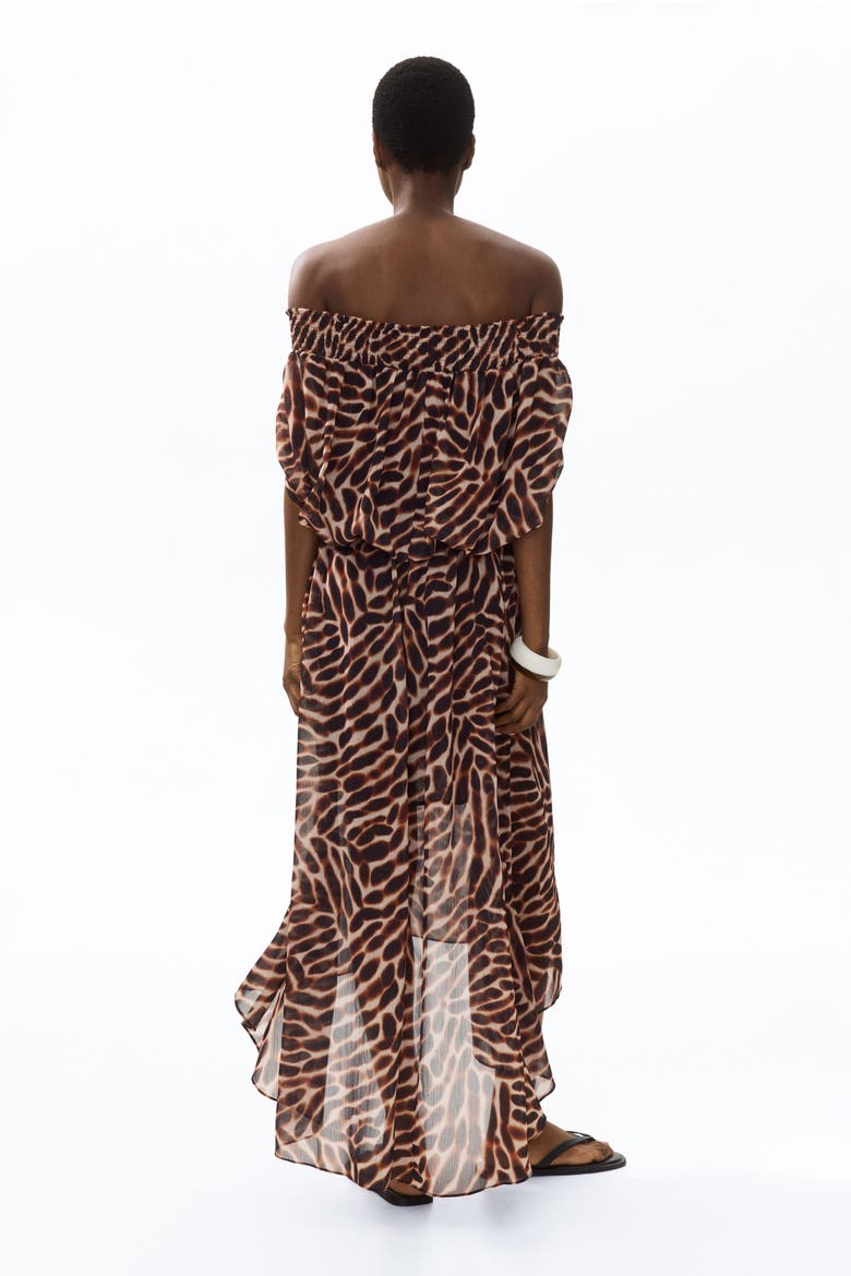 Off-the-shoulder Chiffon Dress, Alternate, color, Dark brown/patterned