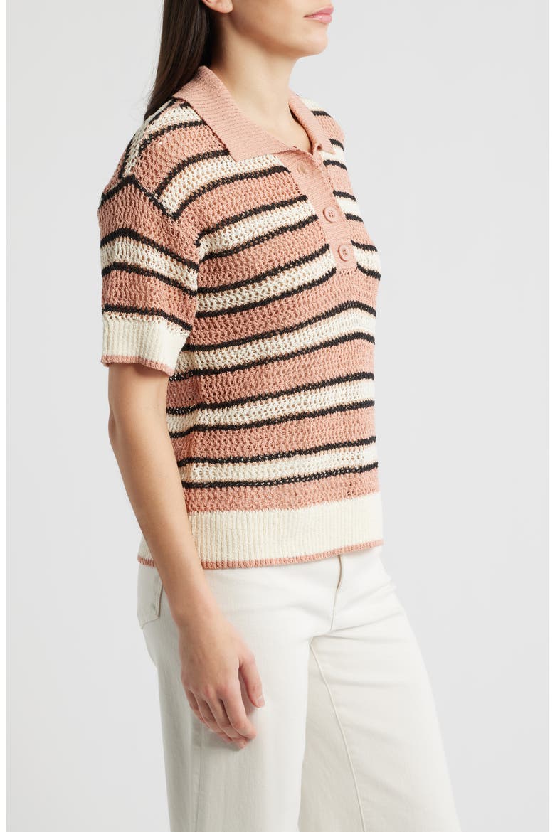 Open Knit Polo Sweater, Alternate, color, CONCH/ BLACK