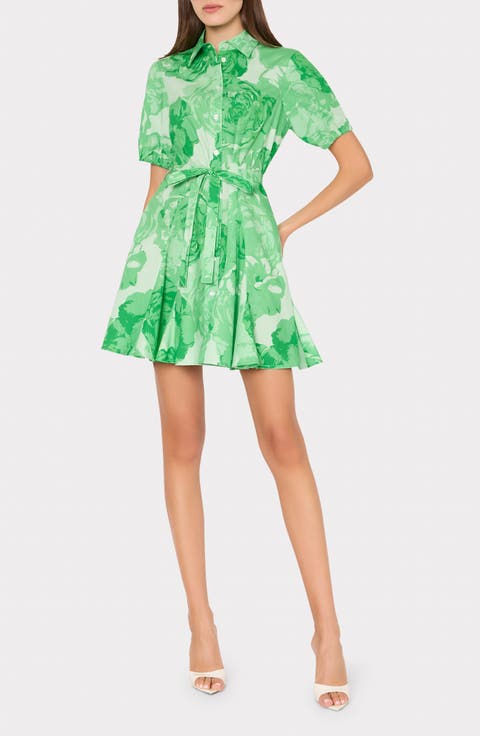 Juni Floral Stretch Cotton Poplin Mini Shirtdress