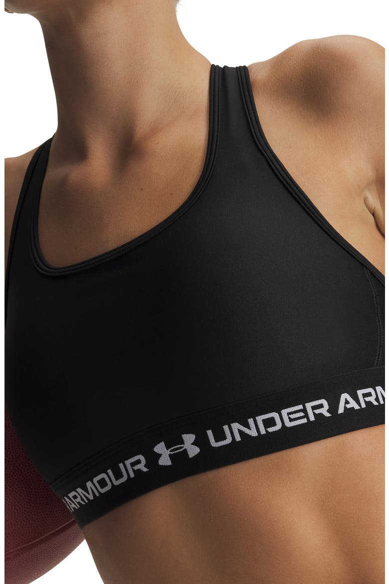 HeatGear® Mid Cross Back Sports Bra, Alternate, color, ULTIMATE BLACK / / WHITE