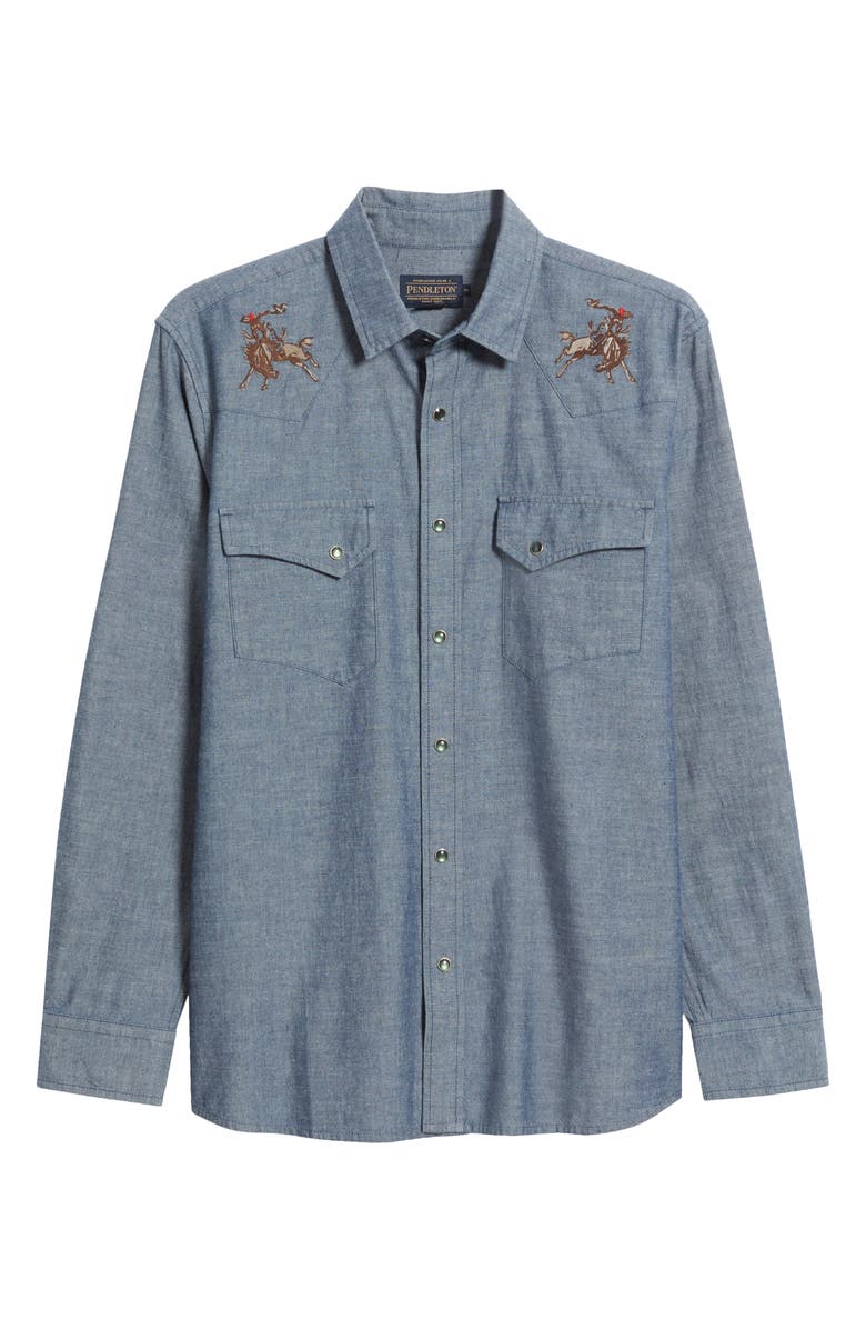 Pendleton Gambler Embroidered Snap-Up Chambray Shirt, Alternate, color, 