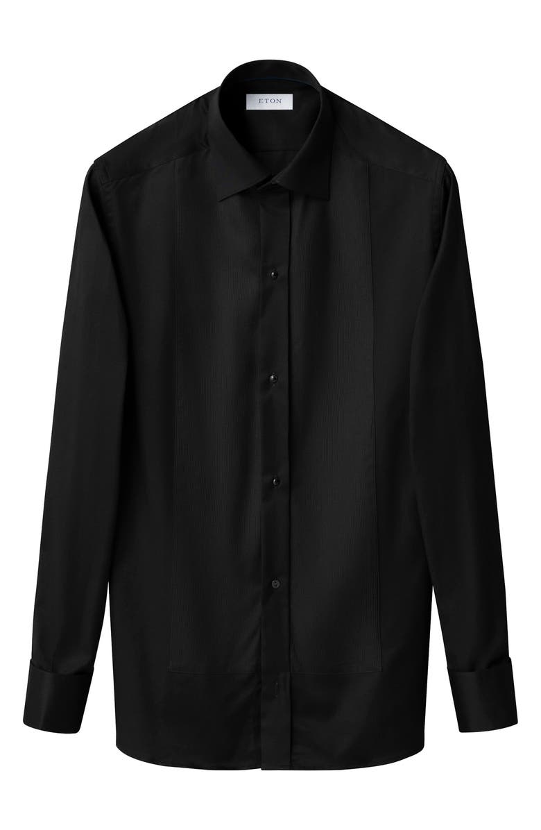 Eton Slim Fit Solid Black Organic Cotton Plissé Tuxedo Shirt, Alternate, color, Black
