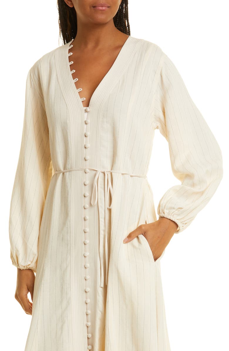 La Ligne Pinstripe Long Sleeve Midi Dress, Alternate, color, 