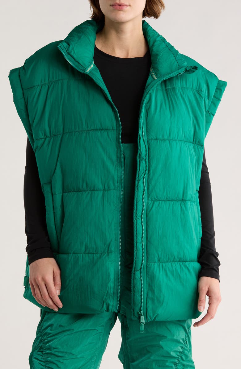 Free People FP Movement In a Bubble Oversize Puffer Vest, Main, color, Green Glow