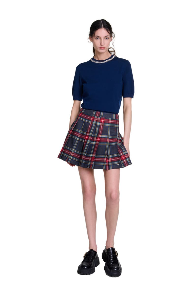 maje Knit crop sweater with rhinestones, Main, color, 