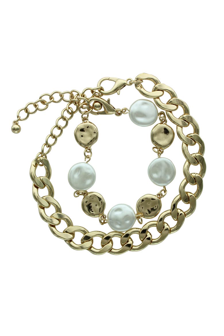Lala Mixed Chain Bracelet Set, Main, color, GOLD / WHITE