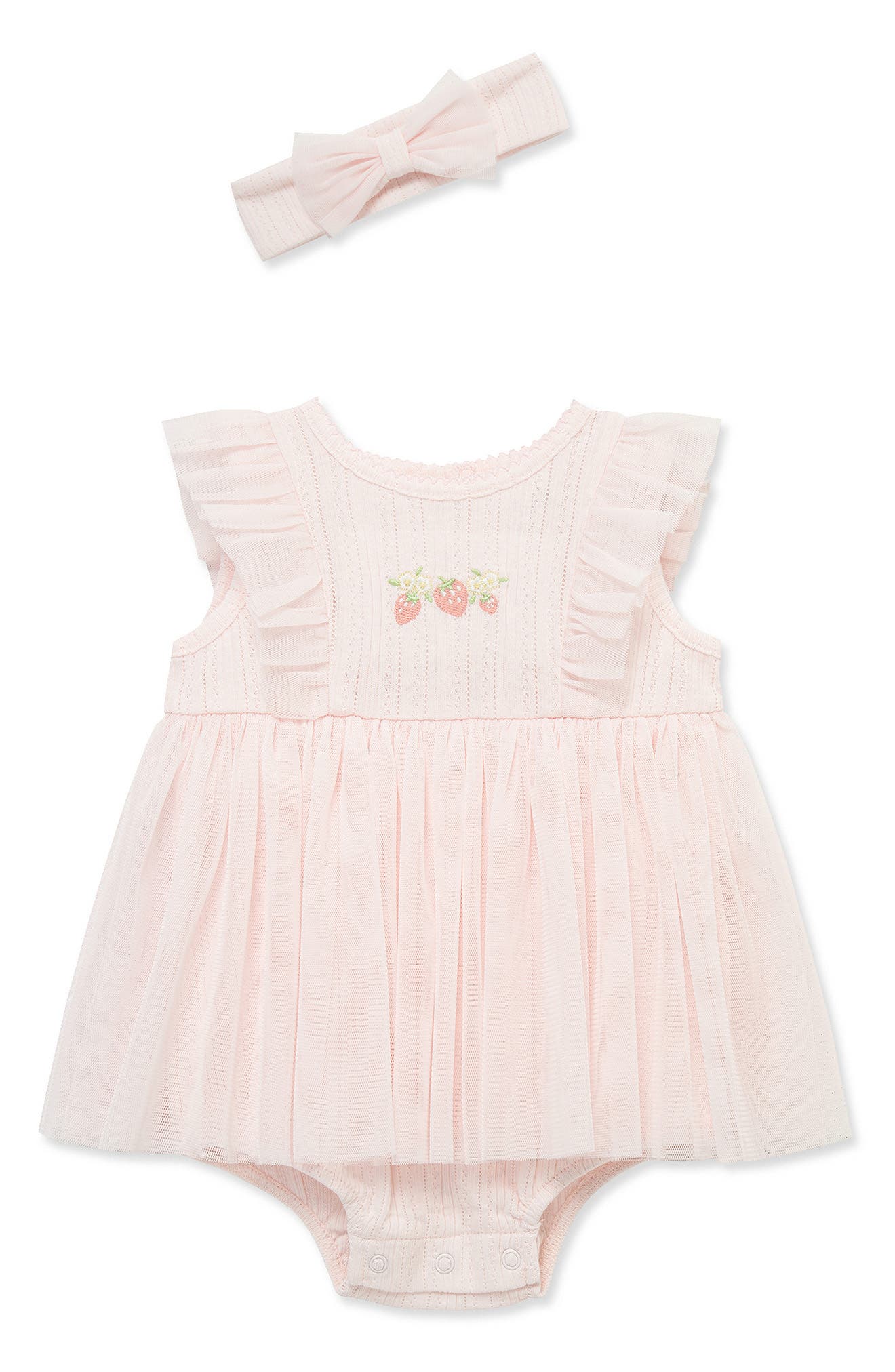 Little Me Strawberry Embroidered Tutu Romper & Headband
