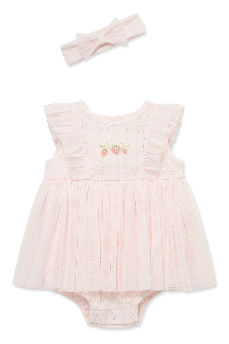 Strawberry Embroidered Tutu Romper & Headband, Main, color, PINK