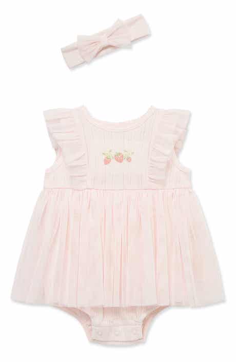 Little Me Strawberry Embroidered Tutu Romper & Headband