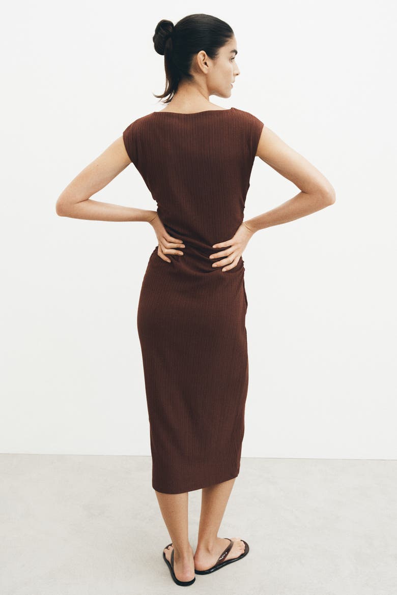 Cap-sleeved Crinkled Dress, Alternate, color, Rust brown