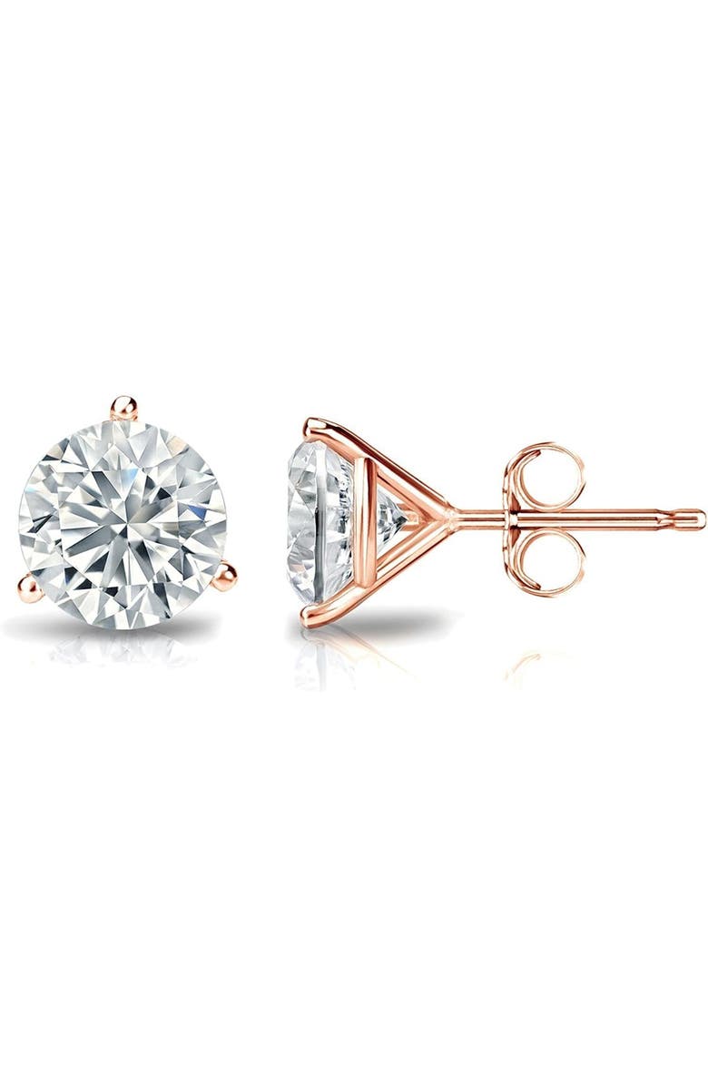 The Diamond Spot 14k Rose Gold Lab-Grown Round Diamond 3-Prong Stud Earrings, Main, color, 6 Carat-Rose Gold