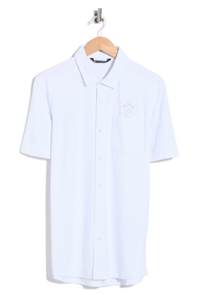 Poolside Pitcher Graphic Short Sleeve Button-Up Shirt, Main, color, WHITE
