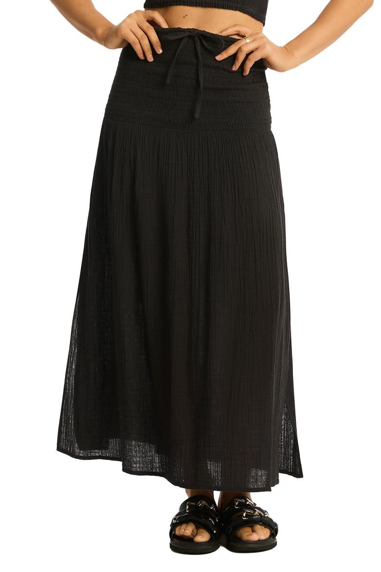 Sunset Beach Cotton Gauze Cover-Up Skirt, Main, color, BLACK