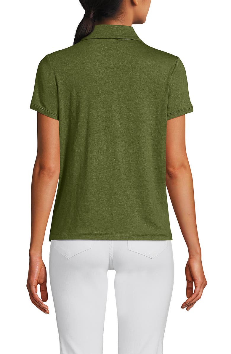 Lands' End Linen Blend Short Sleeve Button Front Polo Top, Alternate, color, Artichoke