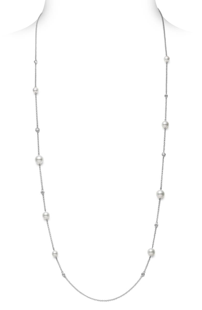 Mikimoto Japan Collections Pearl & Diamond Station Necklace, Main, color,