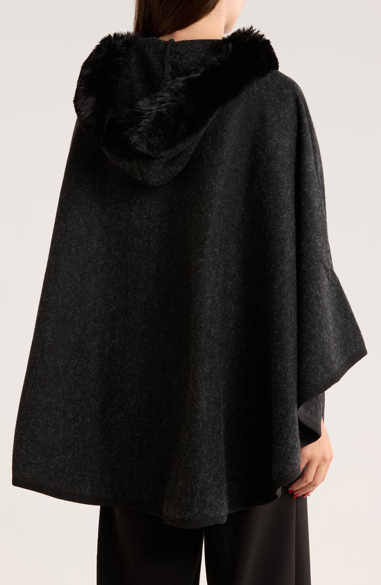 Nanette Lepore Hooded Faux Fur Ruana, Alternate, color, Black