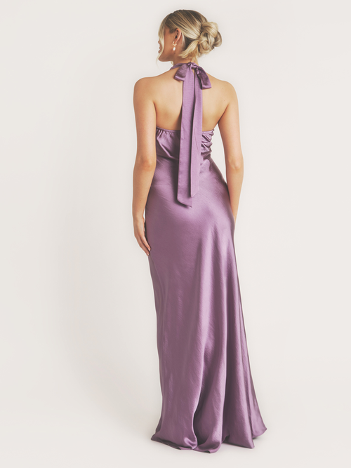 Six Stories Racer Neck Satin Bridesmaid Dress In Animal Print